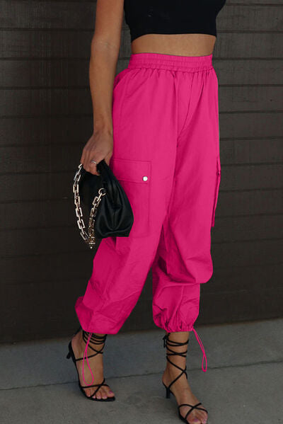 Drawstring Elastic Waist Pants with Pockets - Pahabu - Women's Clothing & Shop