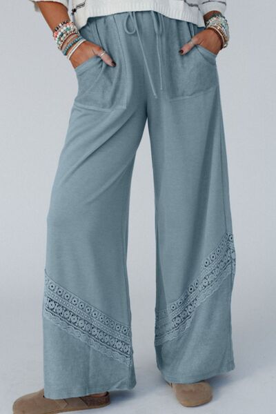 Lace Detail Wide Leg Pants - Pahabu - Women's Clothing & Shop