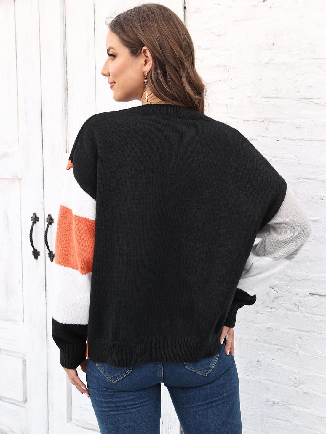Color Block Round Neck Sweater - Pahabu - Women's Clothing & Shop