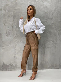 Tied High Waist Pants with Pockets - Pahabu - Women's Clothing & Shop