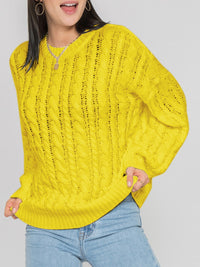 Openwork Round Sleeve Cable-Knit Sweater - Pahabu - Women's Clothing & Shop