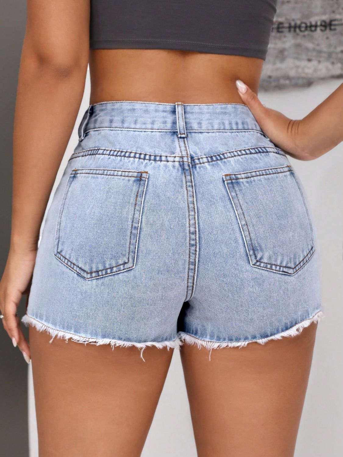 Raw Hem Pocketed Denim Shorts - Pahabu - Women's Clothing & Shop
