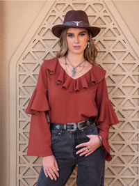 Statement Collar Long Sleeve Blouse - Pahabu - Women's Clothing & Shop