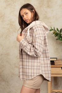 Drawstring Plaid Long Sleeve Hooded Jacket - Pahabu - Women's Clothing & Shop