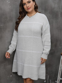 Plus Size Round Neck Long Sleeve Sweater Dress - Pahabu - Women's Clothing & Shop