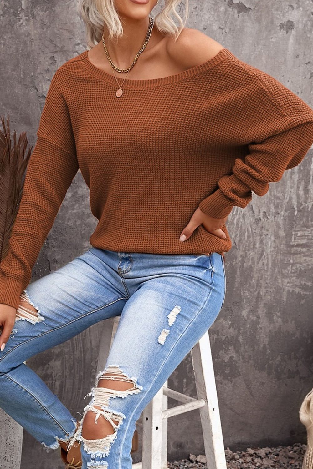 Woven Right Crisscross Back Waffle-Knit Sweater - Pahabu - Women's Clothing & Shop