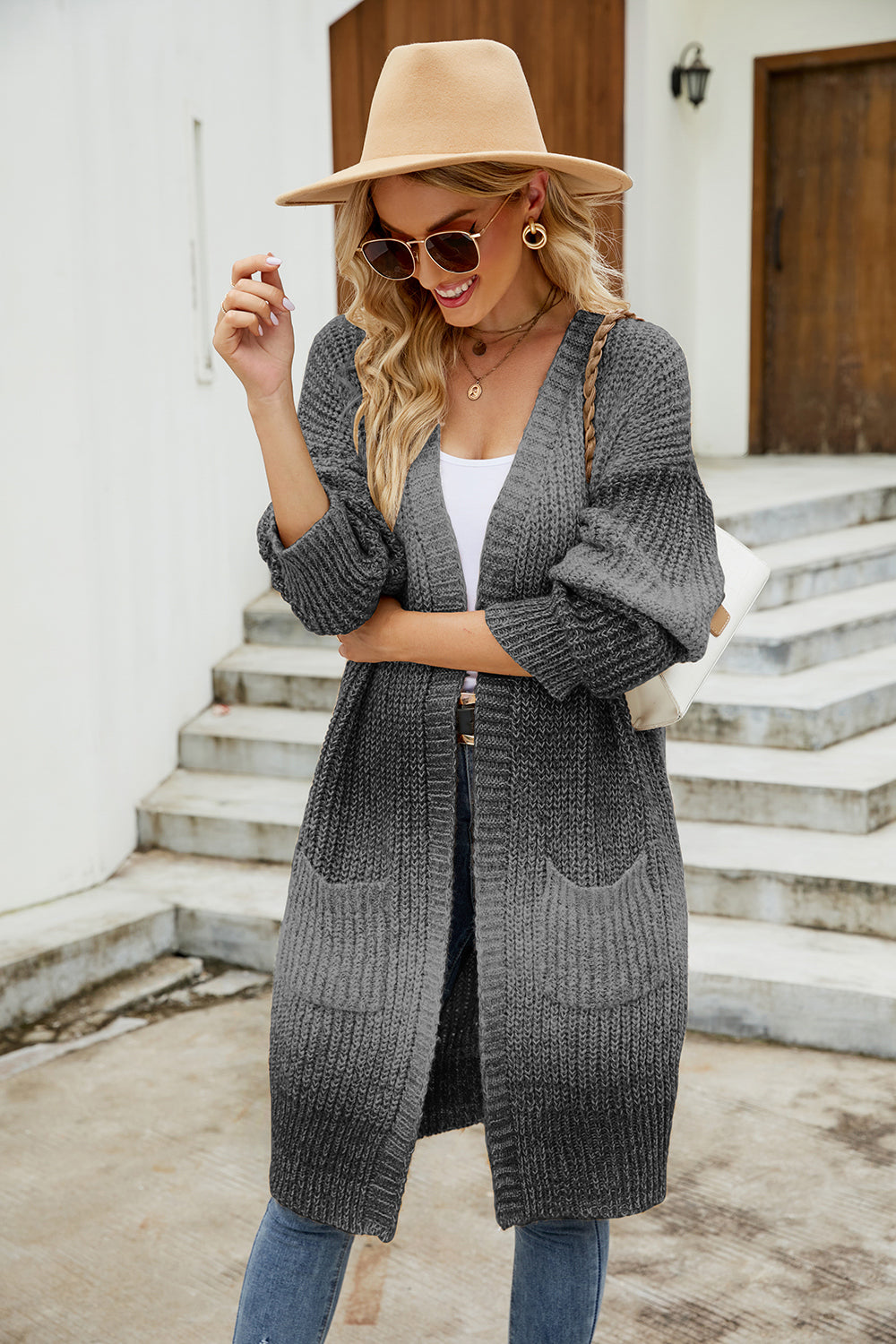 Gradient Open Front Cardigan - Pahabu - Women's Clothing & Shop