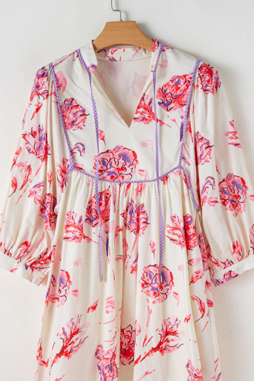 Tied Flower Printed Three-Quarter Sleeve Dress - Pahabu - Women's Clothing & Shop