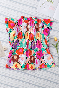 Multicolored Flutter Sleeve Mock Neck Blouse - Pahabu - Women's Clothing & Shop