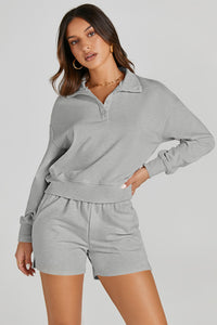 Half Button Sweatshirt and Shorts Active Set - Pahabu - Women's Clothing & Shop