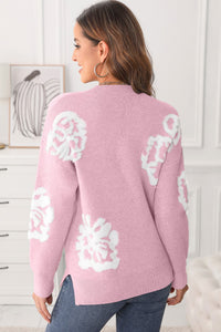Slit Round Neck Dropped Shoulder Sweater - Pahabu - Women's Clothing & Shop