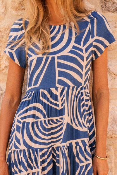 Tiered Printed Round Neck Short Sleeve Dress - Pahabu - Women's Clothing & Shop