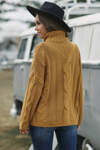 Cable-Knit Turtleneck Dropped Shoulder Sweater - Pahabu - Women's Clothing & Shop