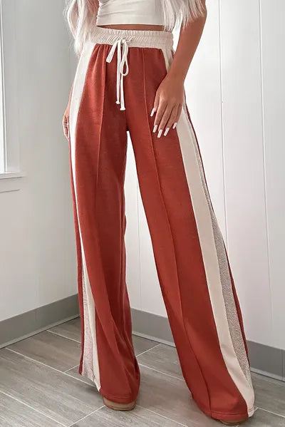 Drawstring Contrast Wide Leg Pants - Pahabu - Women's Clothing & Shop