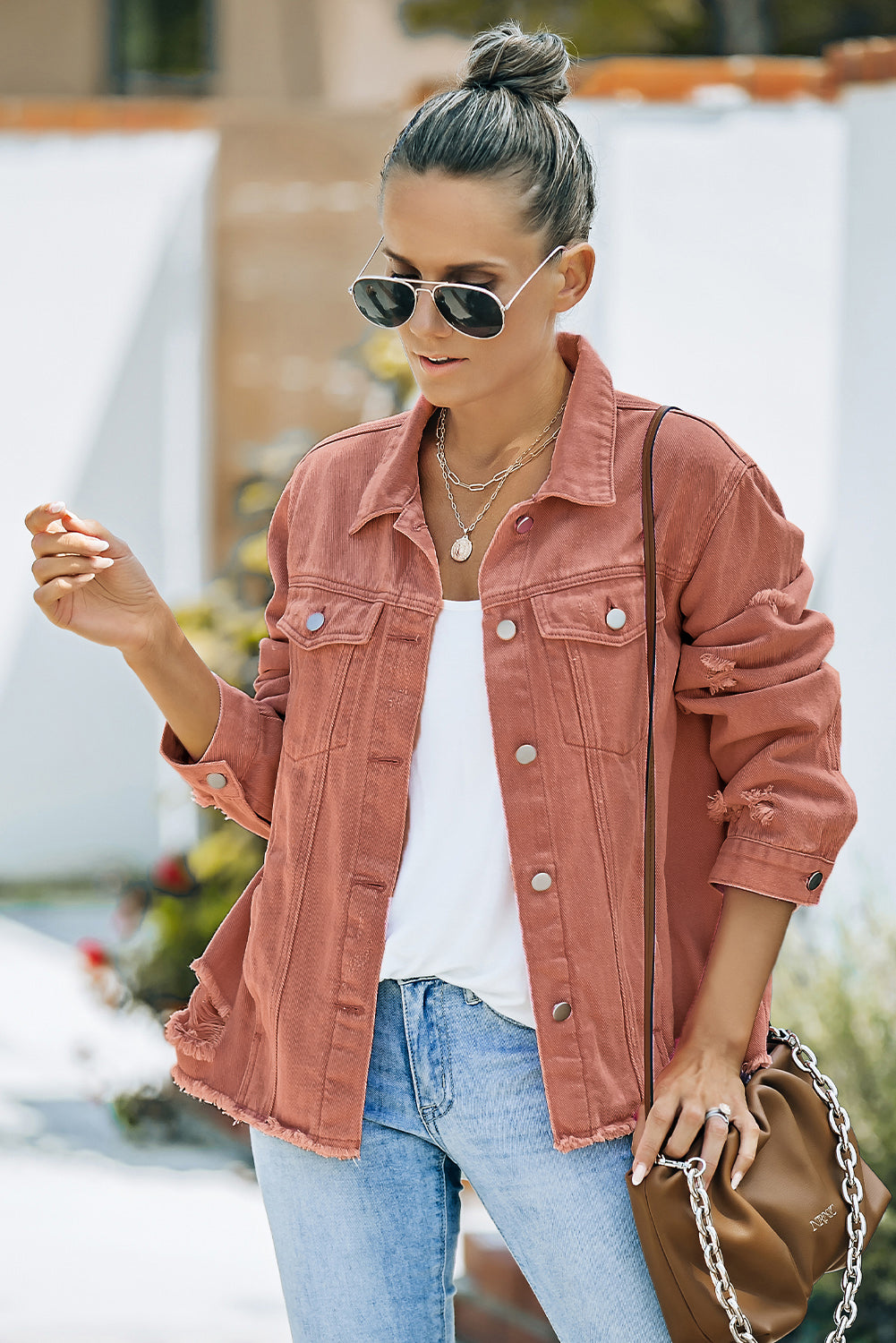 Distressed Raw Hem Denim Jacket - Pahabu - Women's Clothing & Shop