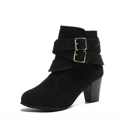 Suede Block Heel Ankle Boots - Pahabu - Women's Clothing & Shop
