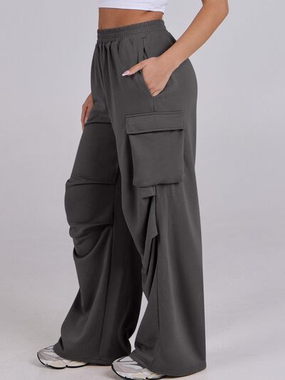 Elastic Waist Wide Leg Pants with Pockets - Pahabu - Women's Clothing & Shop