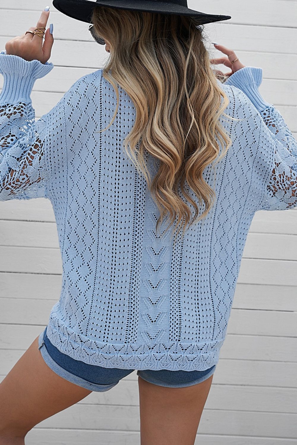 Openwork Round Neck Long Sleeve Sweater - Pahabu - Women's Clothing & Shop