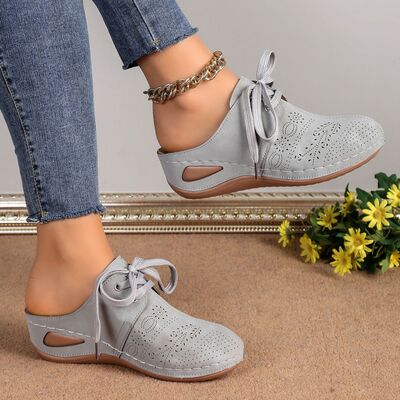 Lace-Up Round Toe Wedge Sandals - Pahabu - Women's Clothing & Shop