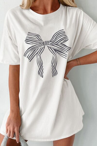 Bow Graphic Round Neck Short Sleeve T-Shirt - Pahabu - Women's Clothing & Shop