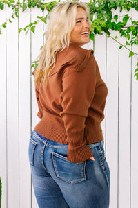 Plus Size Collared Neck Zip-Up Long Sleeve Sweater - Pahabu - Women's Clothing & Shop