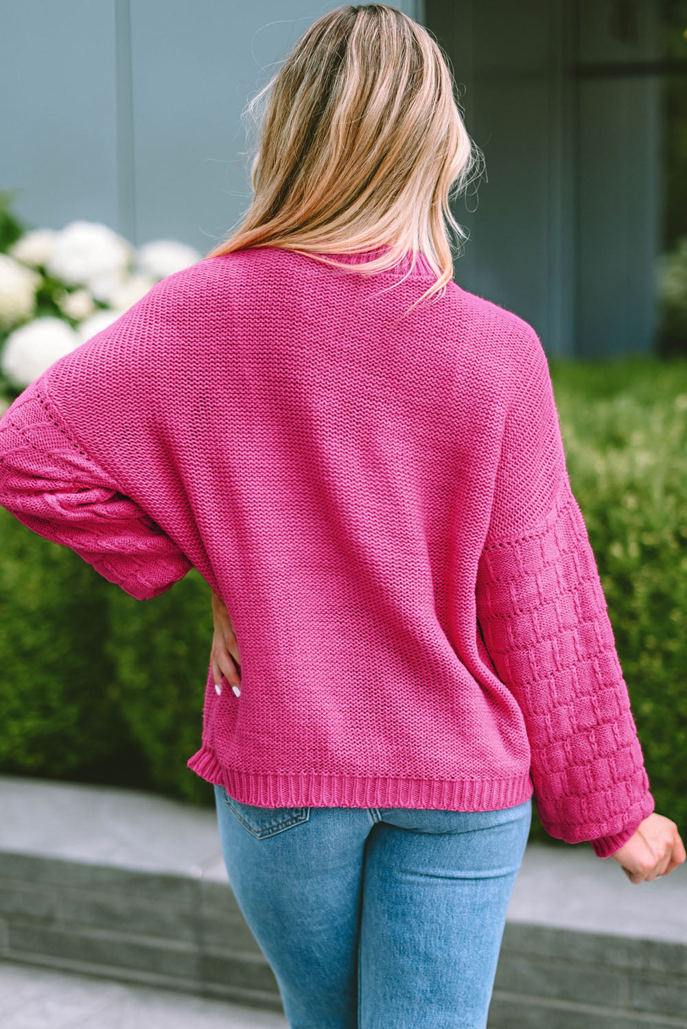 Round Neck Dropped Shoulder Waffle-Knit Sweater - Pahabu - Women's Clothing & Shop