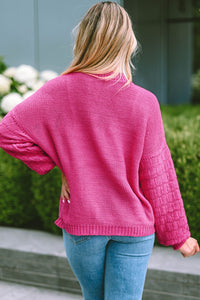 Round Neck Dropped Shoulder Waffle-Knit Sweater - Pahabu - Women's Clothing & Shop