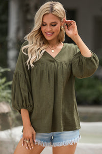 Dropped Shoulder V-Neck Blouse - Pahabu - Women's Clothing & Shop