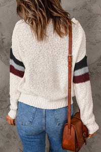 Contrast Round Neck Dropped Shoulder Sweater - Pahabu - Women's Clothing & Shop
