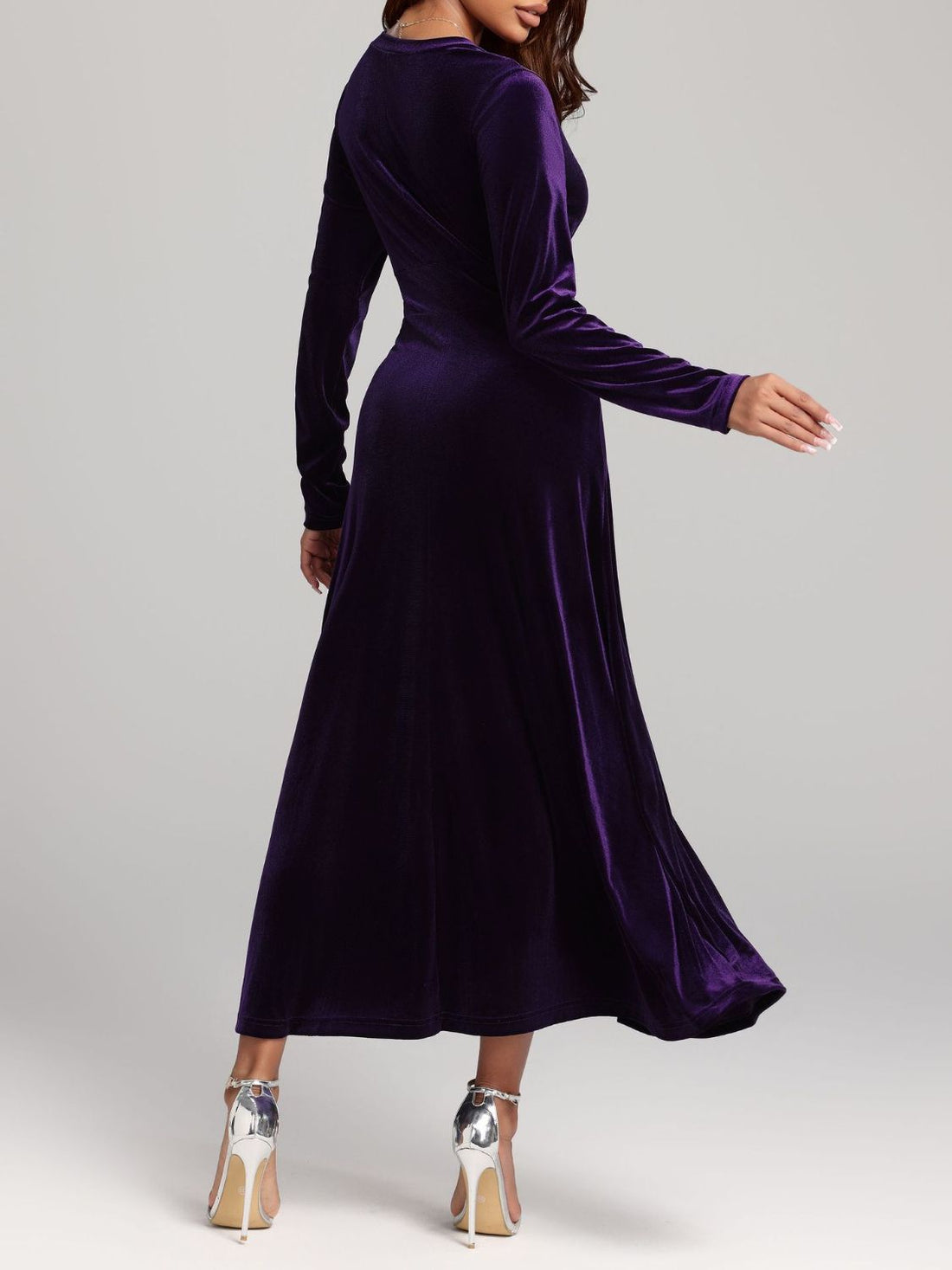 V-Neck Long Sleeve Velvet Dress - Pahabu - Women's Clothing & Shop