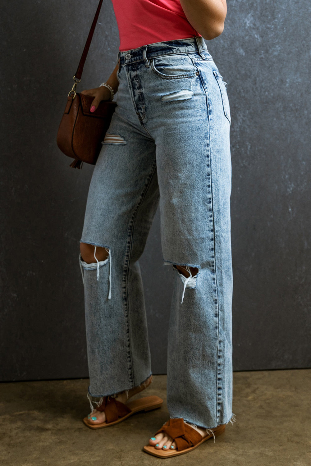 Distressed Raw Hem Straight Jeans - Pahabu - Women's Clothing & Shop