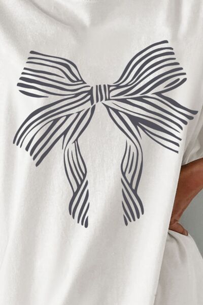 Bow Graphic Round Neck Short Sleeve T-Shirt - Pahabu - Women's Clothing & Shop