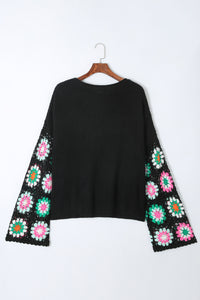 Crochet Round Neck Long Sleeve Knit Top - Pahabu - Women's Clothing & Shop