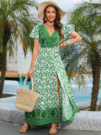 Bohemian Surplice Neck Split Maxi Dress - Pahabu - Women's Clothing & Shop