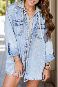 Distressed Button Up Long Sleeve Denim Jacket - Pahabu - Women's Clothing & Shop