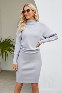 Ribbed Mock Neck Long Sleeve Dress - Pahabu - Women's Clothing & Shop