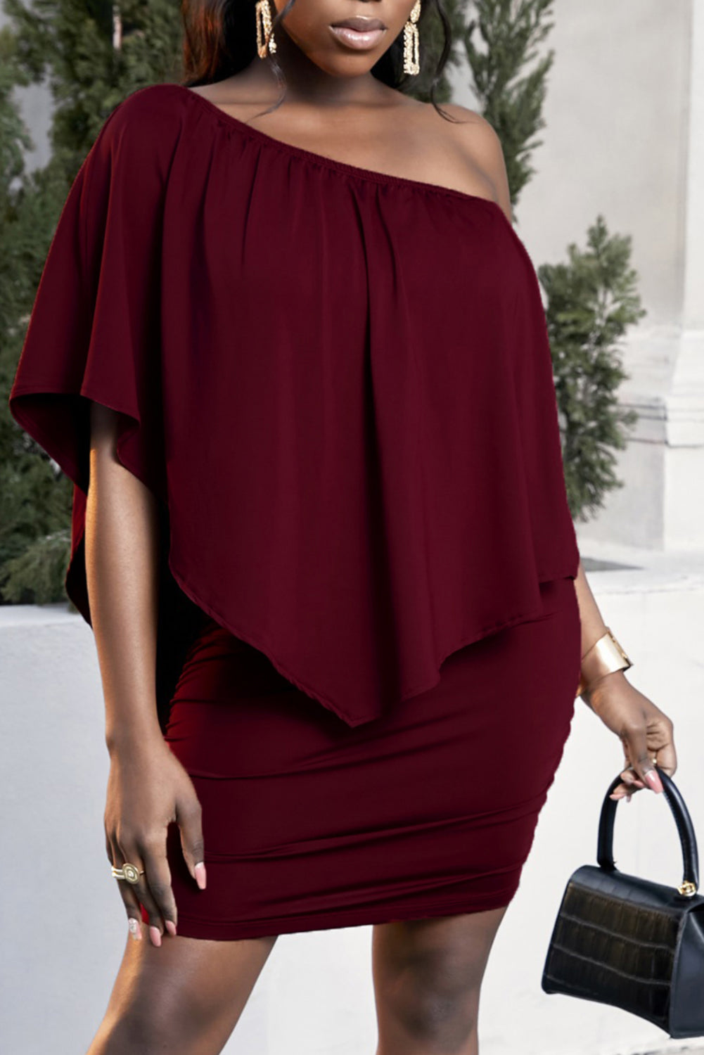 Plus Size One-Shoulder Half Sleeve Mini Dress - Pahabu - Women's Clothing & Shop