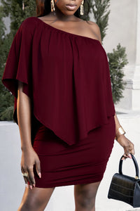 Plus Size One-Shoulder Half Sleeve Mini Dress - Pahabu - Women's Clothing & Shop