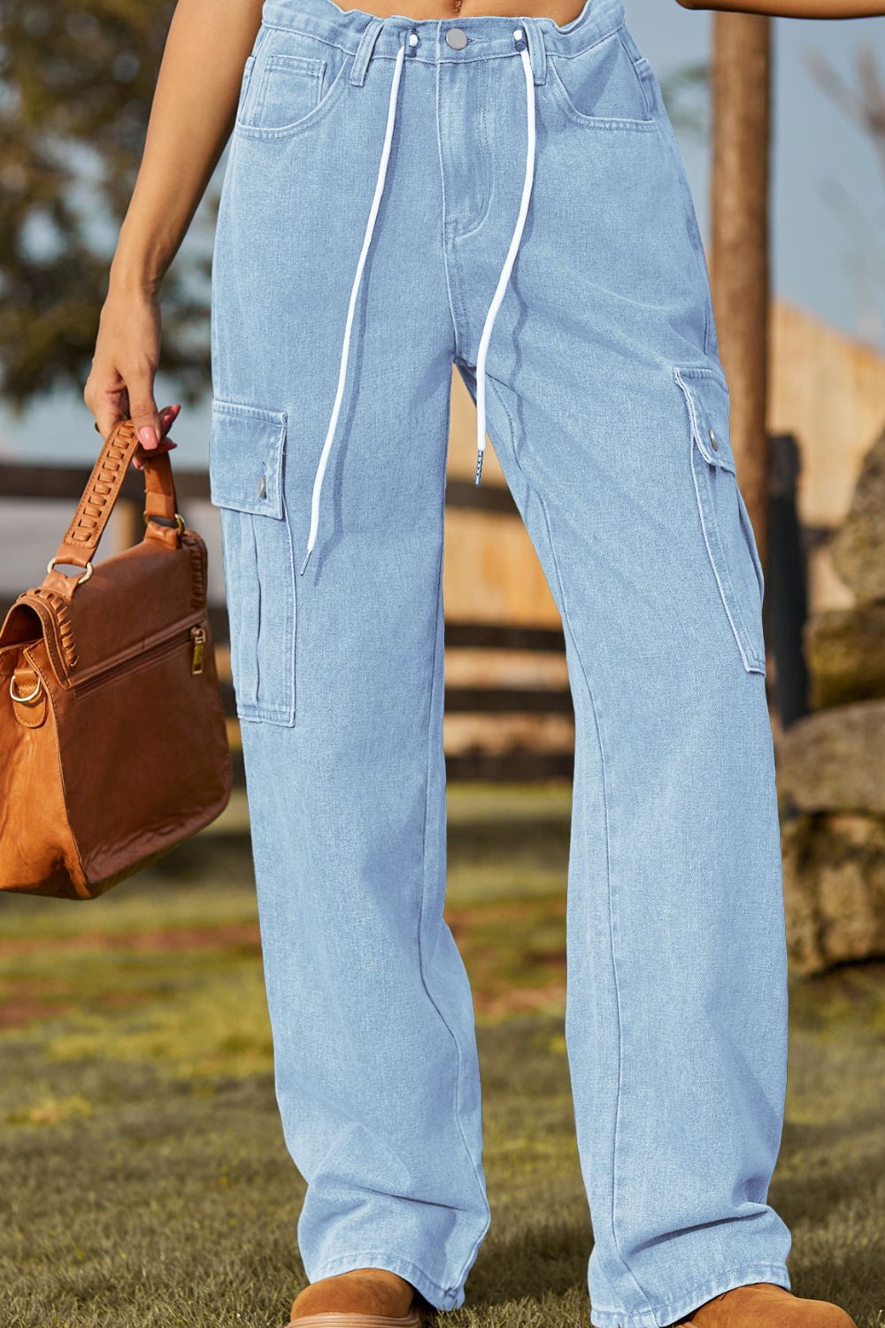Loose Fit Drawstring Jeans with Pocket - Pahabu - Women's Clothing & Shop