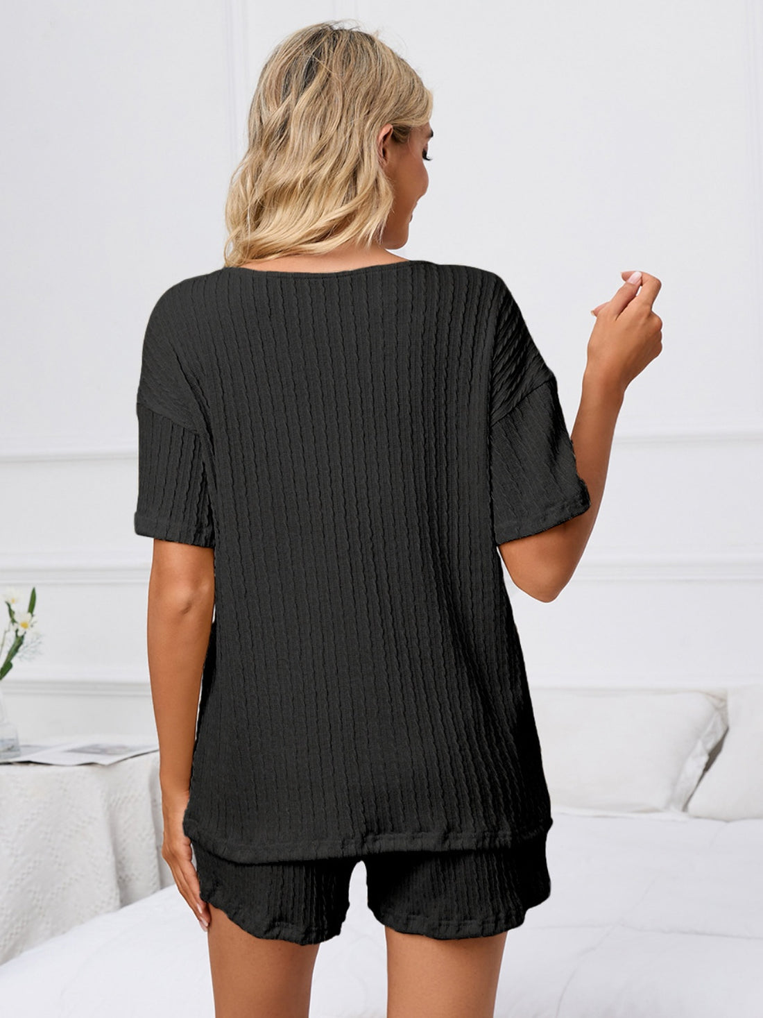 Notched Short Sleeve and Shorts Lounge Set - Pahabu - Women's Clothing & Shop
