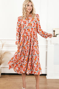 Floral Notched Neck Long Sleeve Dress - Pahabu - Women's Clothing & Shop