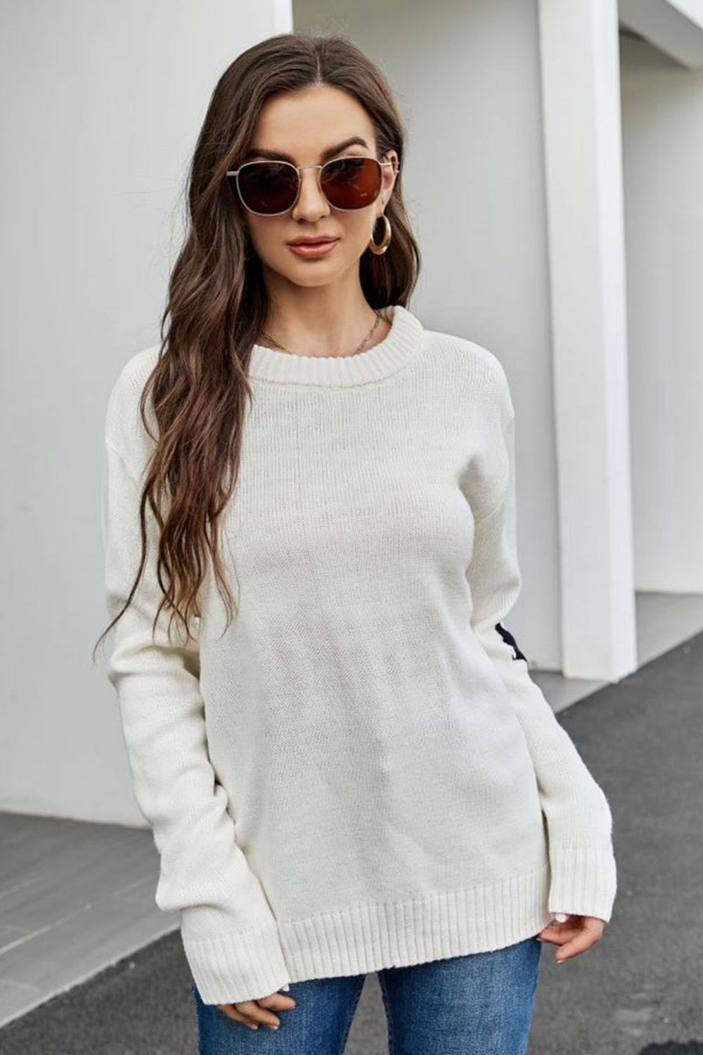 Round Neck Dropped Shoulder Sweater - Pahabu - Women's Clothing & Shop