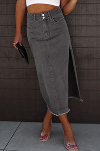 Raw Hem Slit Pocketed Midi Denim Skirt - Pahabu - Women's Clothing & Shop