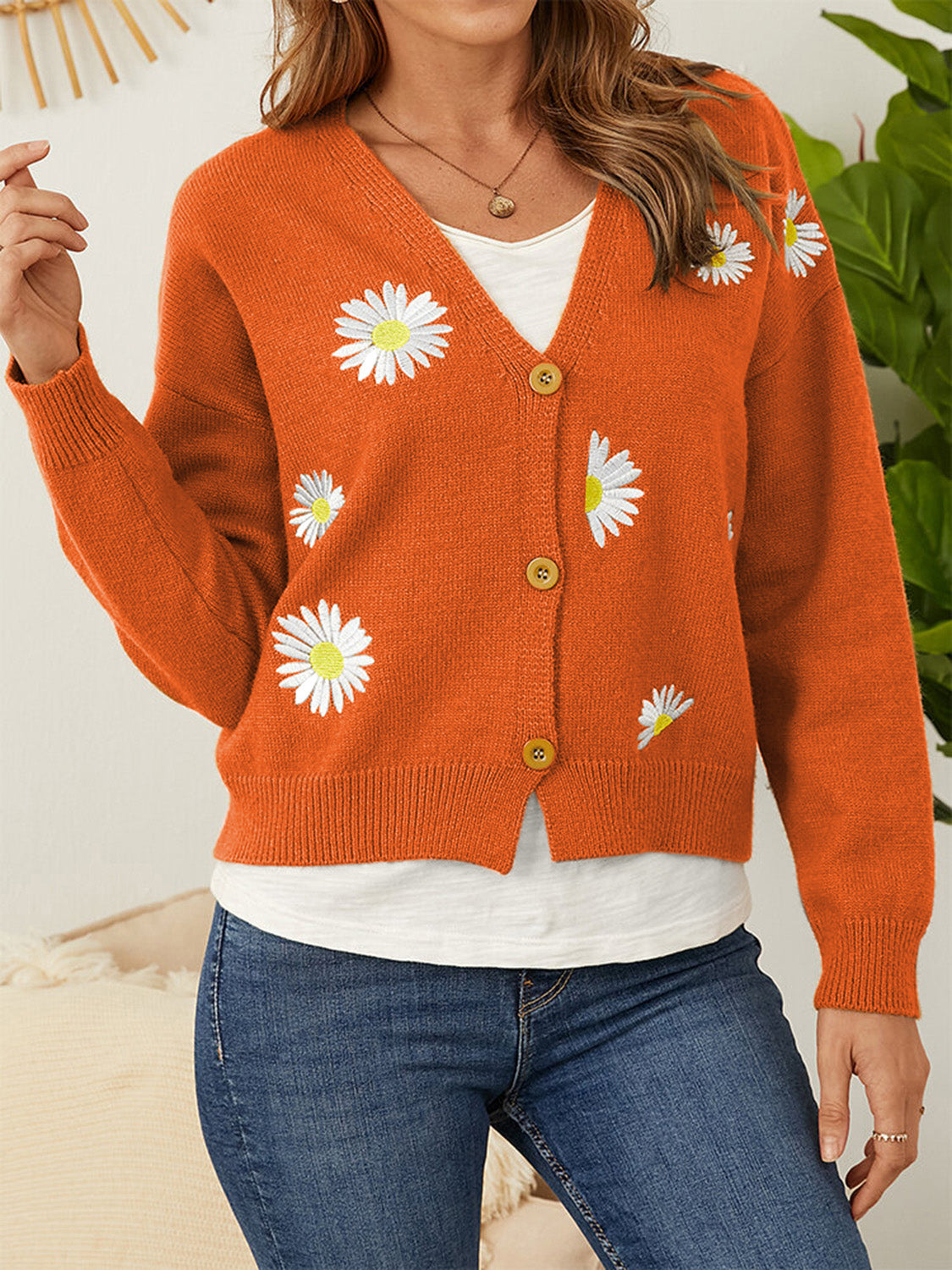 Flower Button Front Dropped Shoulder Cardigan - Pahabu - Women's Clothing & Shop