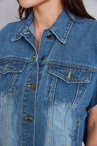 Pocketed Button Up Short Sleeve Denim Top - Pahabu - Women's Clothing & Shop