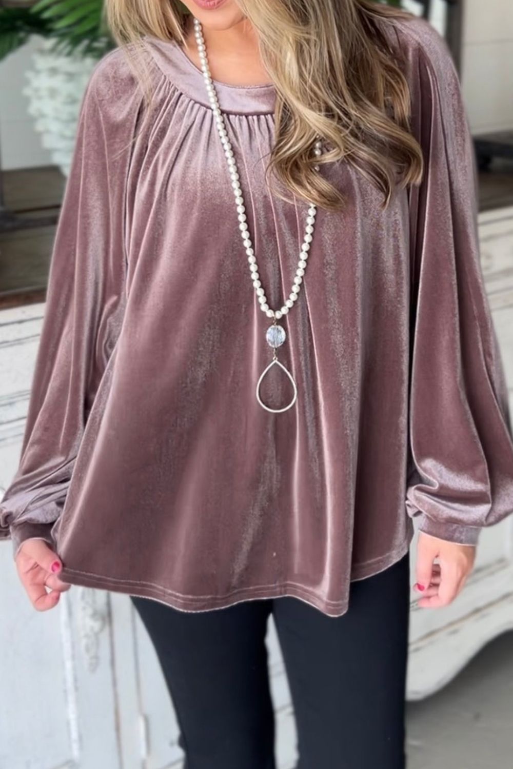 Ruched Round Neck Raglan Sleeve Blouse - Pahabu - Women's Clothing & Shop