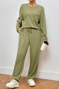 Pocketed Round Neck Top and Pants Lounge Set - Pahabu - Women's Clothing & Shop