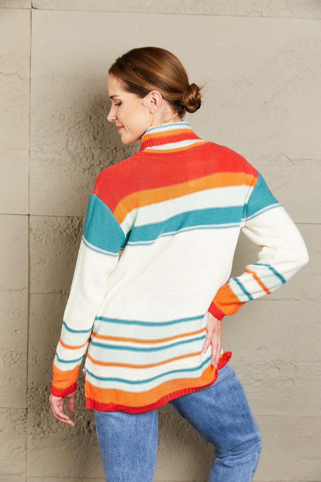 Woven Right Striped Turtleneck Drop Shoulder Sweater - Pahabu - Women's Clothing & Shop