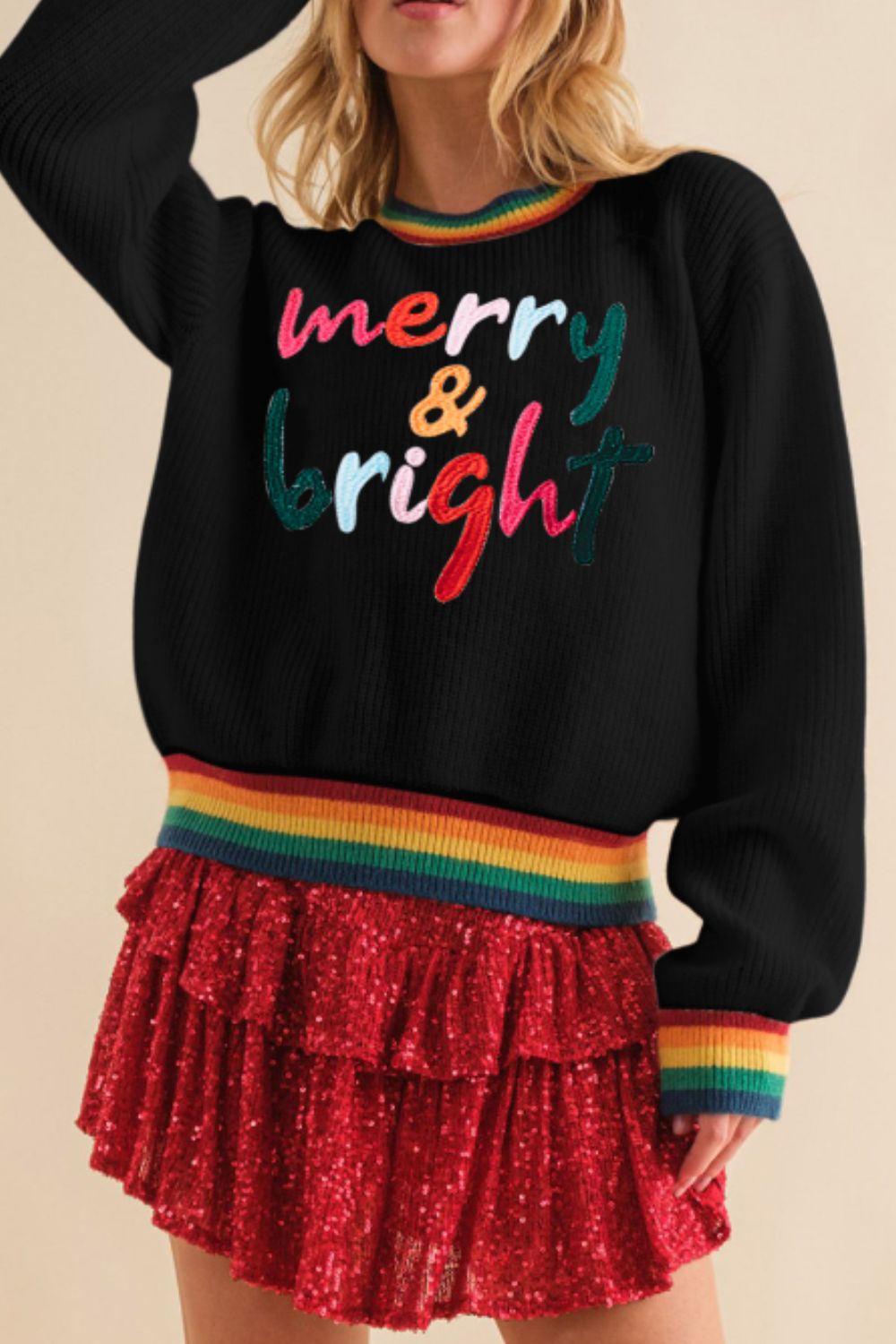 MERRY & BRIGHT Ribbed Round Neck Sweater - Pahabu - Women's Clothing & Shop