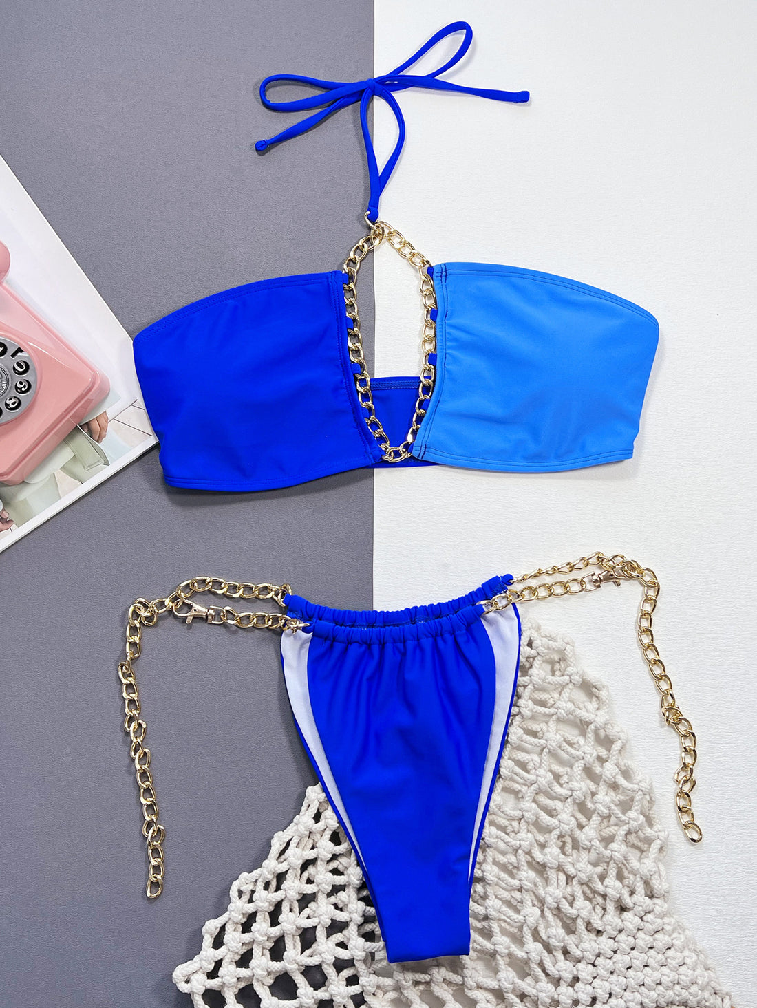 Chain Detail Halter Neck Bikini Set - Pahabu - Women's Clothing & Shop